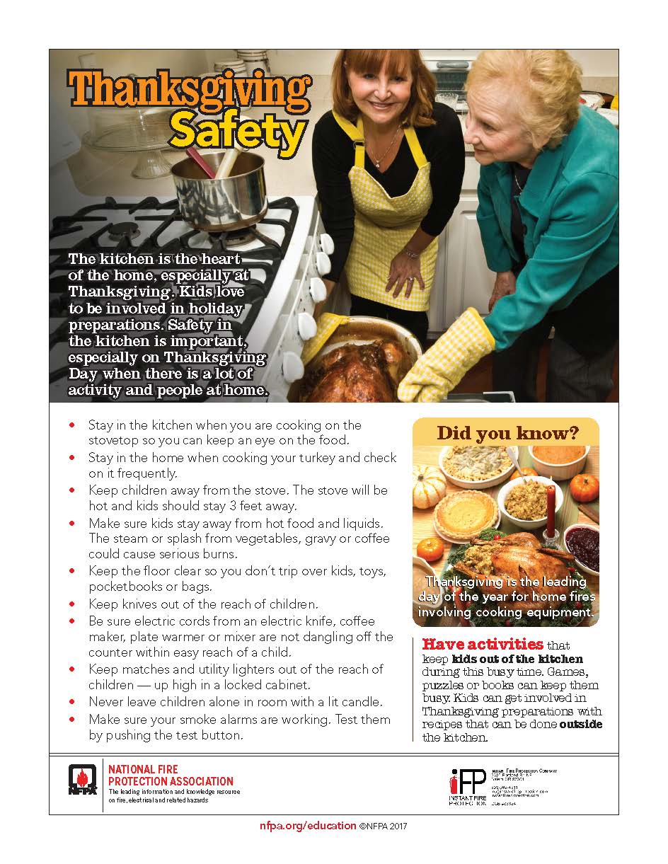 Safety tip seet for cooking at Thanksgiving