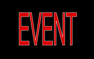 black sign with Event in red lettering