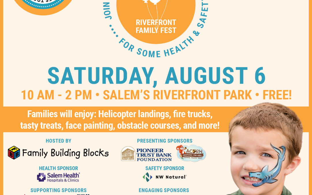Riverfront Family fest flyer with kid that has his face painted and community sponsors